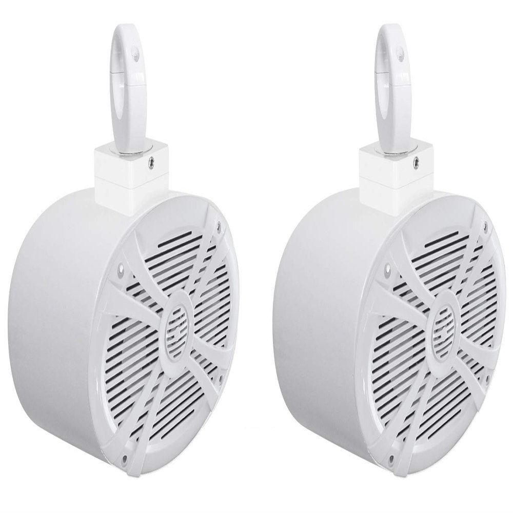 Rockville RMSTS69W Bundle: (2) 6x9 in 1000-Watt Waterproof Marine Boat Speakers, (2) MAC69W White Aluminum Wakeboard Tower Pod Enclosures, (2) MAC360W 360-Degree Swivel Tower Mount Clamps, 6-Items