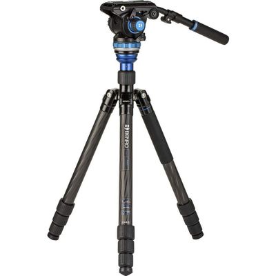 Benro Aero 6 PRO Carbon-Fiber Video Tripod & Monopod Kit S6 PRO Flat-Base Fluid Video Head, Reverse-Folding Legs, Leveling Center Column, Carry Case (C3883TS6PRO)