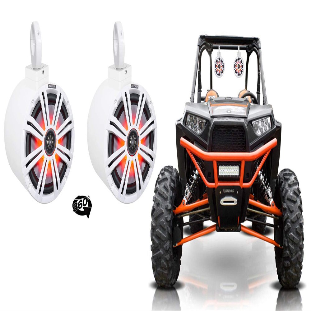 2 Kicker KM8 8" LED 360 Swivel White Aluminum Tower Speakers for RZR/ATV/UTV