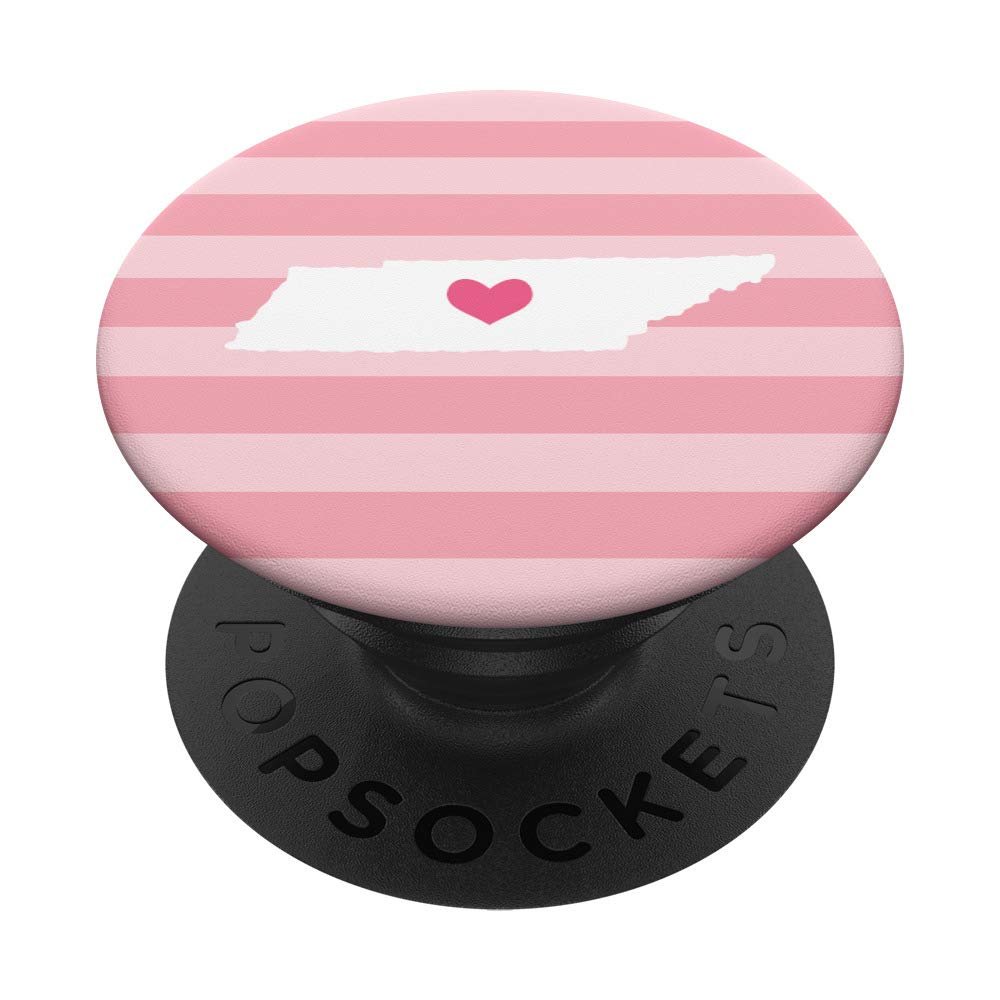 Tennessee Heart - Cute Blush Pink Stripe Home State Map PopSockets PopGrip: Swappable Grip for Phones & Tablets