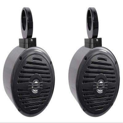 Rockville MS525B Bundle: 5.25" 400W Peak/200W RMS Waterproof 2-Way Wakeboard Tower Boat Speakers Pair, (2) MAC525B Black Aluminum Pods, (2) MAC360B 360 Swivel Clamps, 3-Items