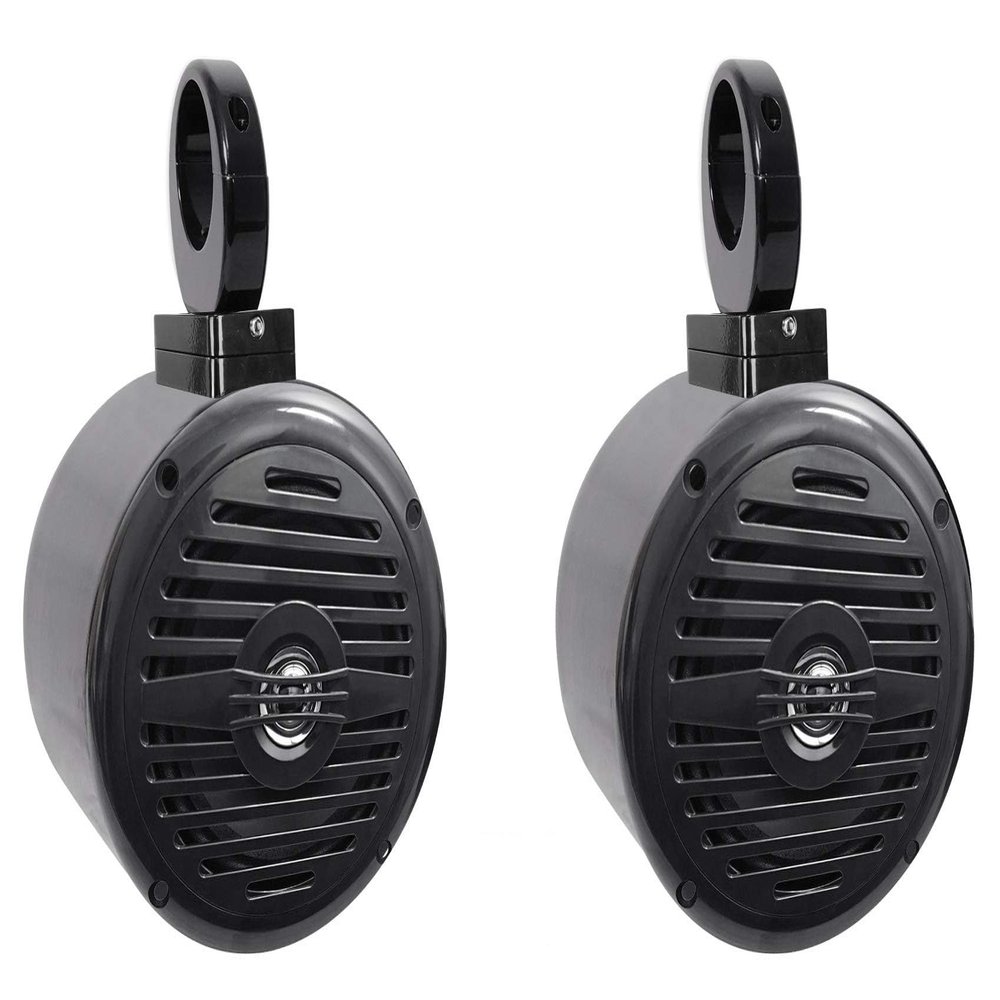 Rockville MS525B Bundle: 5.25" 400W Peak/200W RMS Waterproof 2-Way Wakeboard Tower Boat Speakers Pair, (2) MAC525B Black Aluminum Pods, (2) MAC360B 360 Swivel Clamps, 3-Items