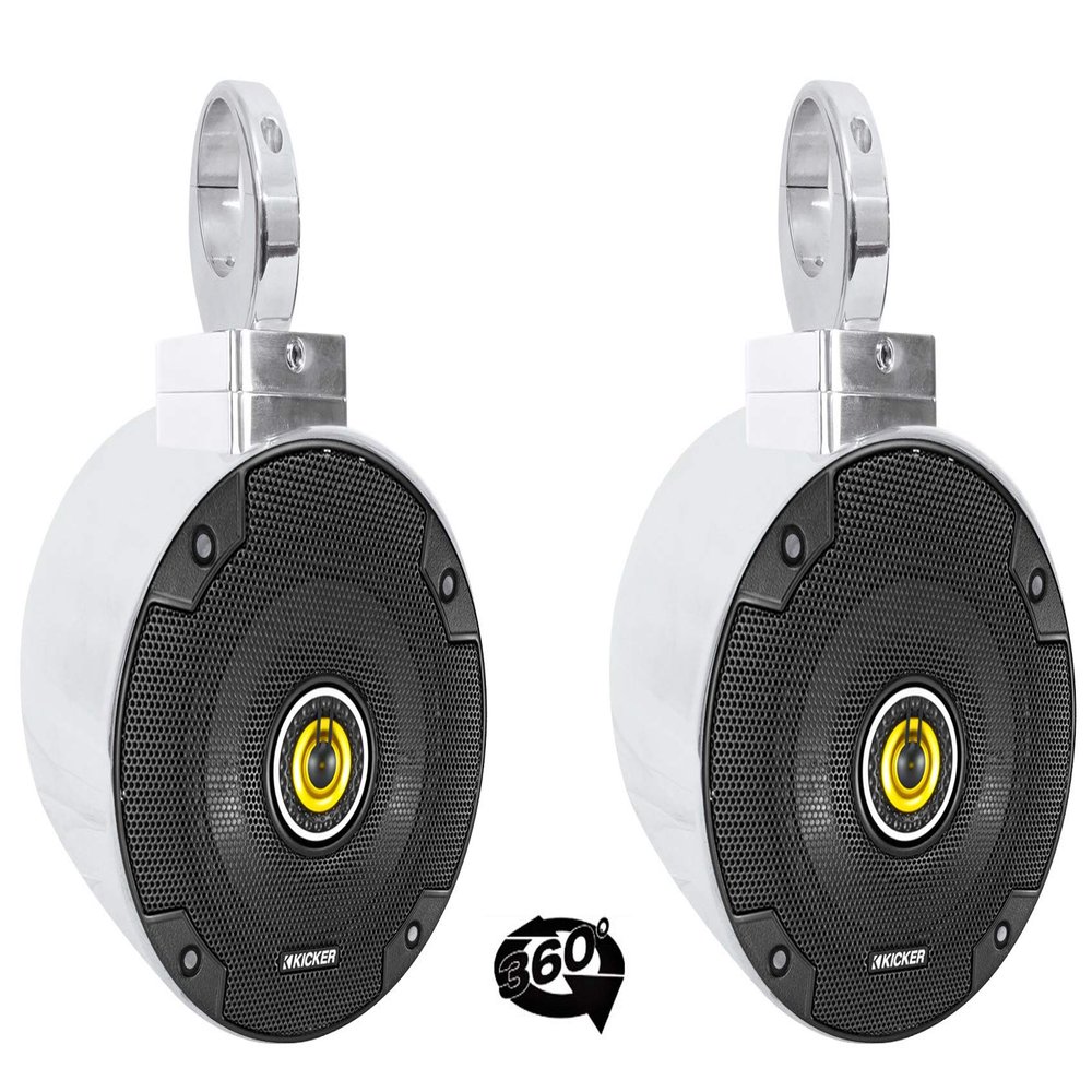 (2) Kicker CSC54 5.25" 360 Degree Swivel Chrome Wakeboard Tower Speakers