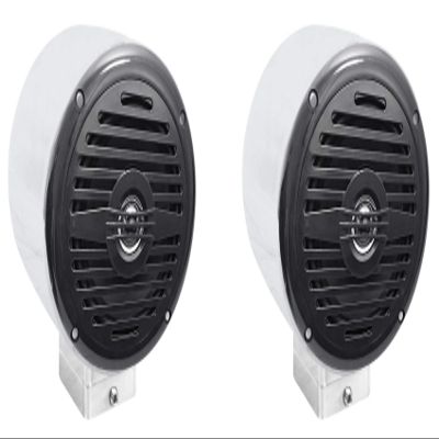 Rockville MS525B Bundle: (2) MAC525S 5.25 in Polished Metal Pod Enclosures, (2) MAC360C 360 Degree Swivel Surface Mount Chrome Clamps, MS525B 2-Way 400-Watt IP56 Waterproof Boat Speakers, 3-Items