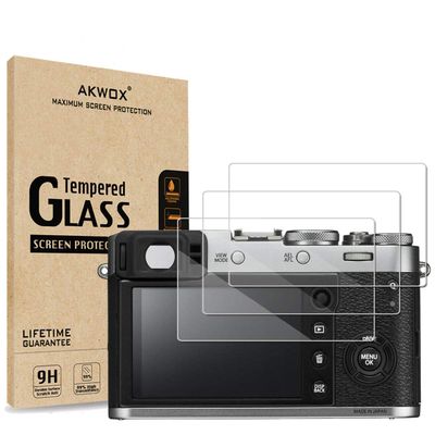 [3-Pack] Tempered Glass Screen Protector for Fujifilm X100T X100F X-E2 X-E2S Camera, Akwox [0.3mm 2.5D High Definition] 9H LCD Protective Cover,Anti-Scratch, Bubble-Free