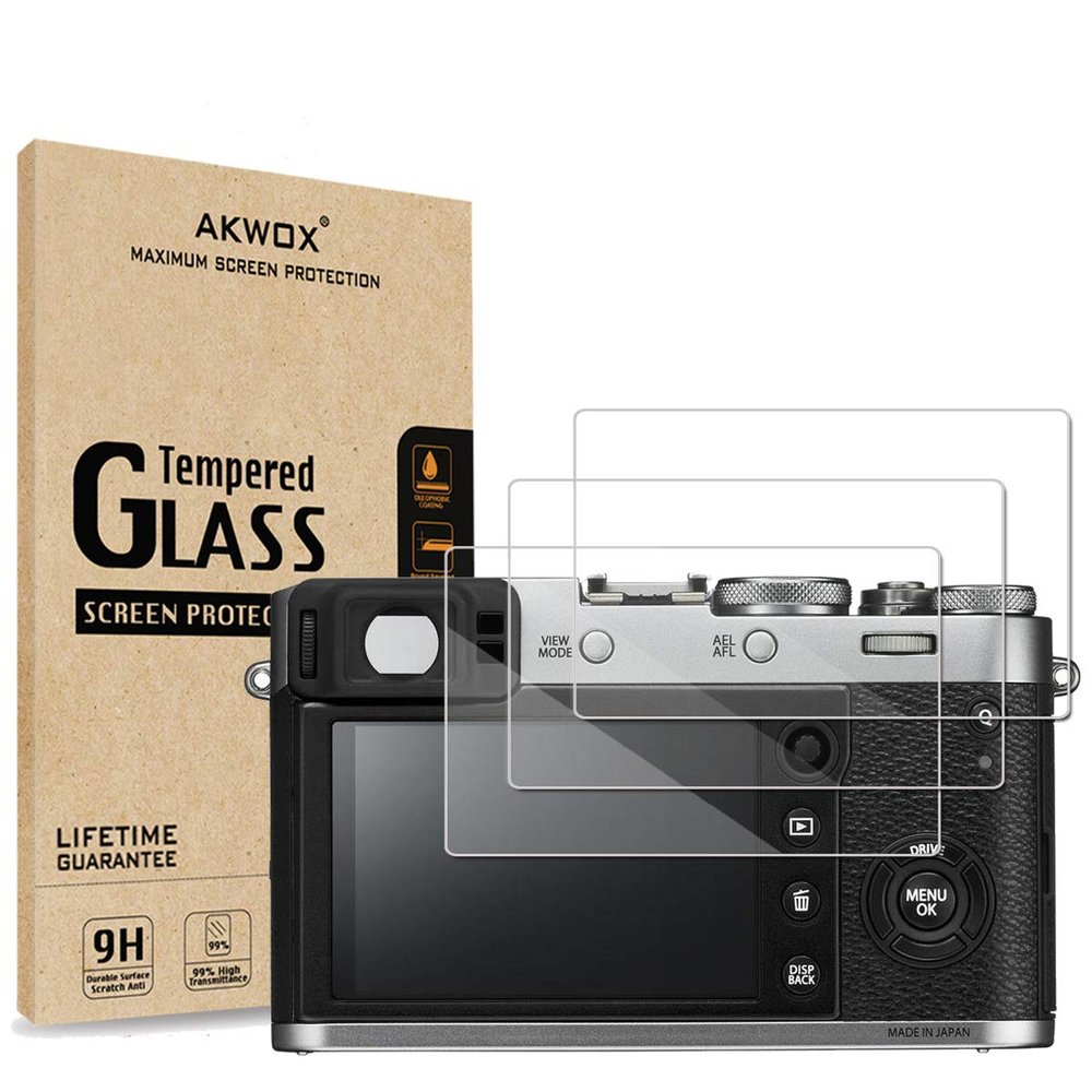[3-Pack] Tempered Glass Screen Protector for Fujifilm X100T X100F X-E2 X-E2S Camera, Akwox [0.3mm 2.5D High Definition] 9H LCD Protective Cover,Anti-Scratch, Bubble-Free