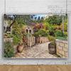 CSFOTO 12x8ft Jerusalem Old House Narrow Street Backdrop Jerusalem Backdrop Spring Flowers Trees Background for Photography Wedding Party Supplies Judaism Event Decor Banner view 3