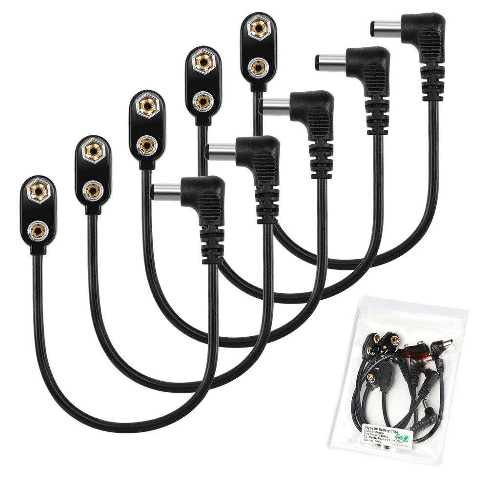 CHANZON UL Wires 9v Battery Power Supply Clip with 2.1mm x 5.5mm Right Angle Male DC Connector Plug Adapter I-Type Plastic Holder 5pcs kit for Arduino LED Strip