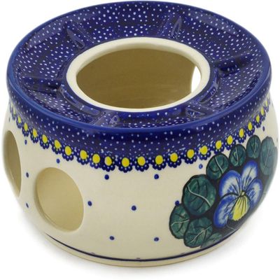 Polmedia Polish Pottery Heater UNIKAT - Flower in The Grass Pattern Handmade in Boleslawiec Poland + Certificate of Authenticity