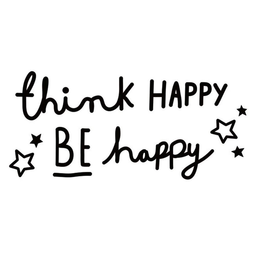 Black 15''X 32'' Think Happy be Happy Wall Decal Saying Family Room Quotes Sayings Stickers Wall Dcor