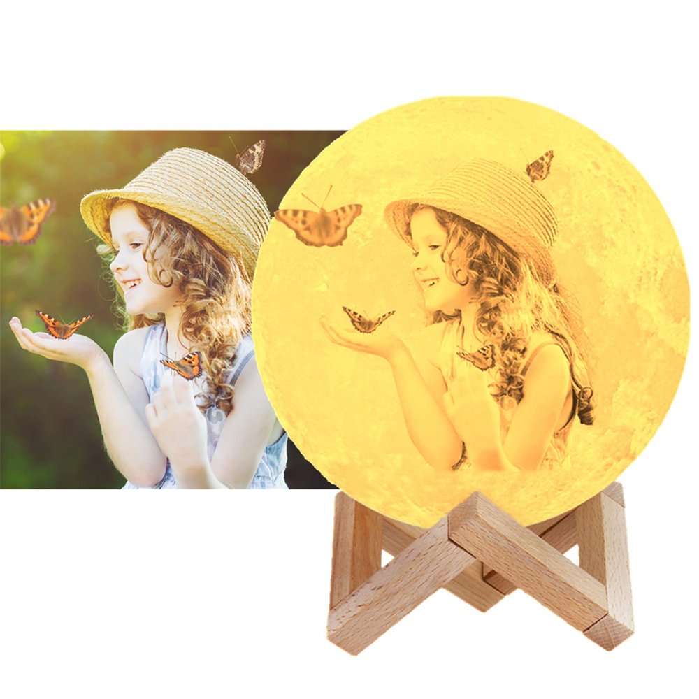 Shiny Alice 16 Colors Personalized Photo Night Light Customized 3D Printing USB Charging Moon Lamp Moon Light Night Light for Kids Gift for Women Christmas Gift