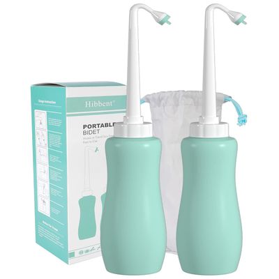 Hibbent 2 Pack Travel Bidet Bottle, Portable Bidet Sprayer Hand held Bidet 650ml, On-The-Go Travel Bag Extra Long Pointed Nozzle Spray, Toilet Bidet Shower/Bathroom Bidet Spray-Green