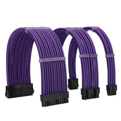 Formulamod Sleeved PSU Cable Extension Kit 18AWG Braided ATX 24-Pin/Dual PCIe 8-Pin/CPU 8-Pin for Mainstream Gaming Builds, with Cable Combs (Purple)