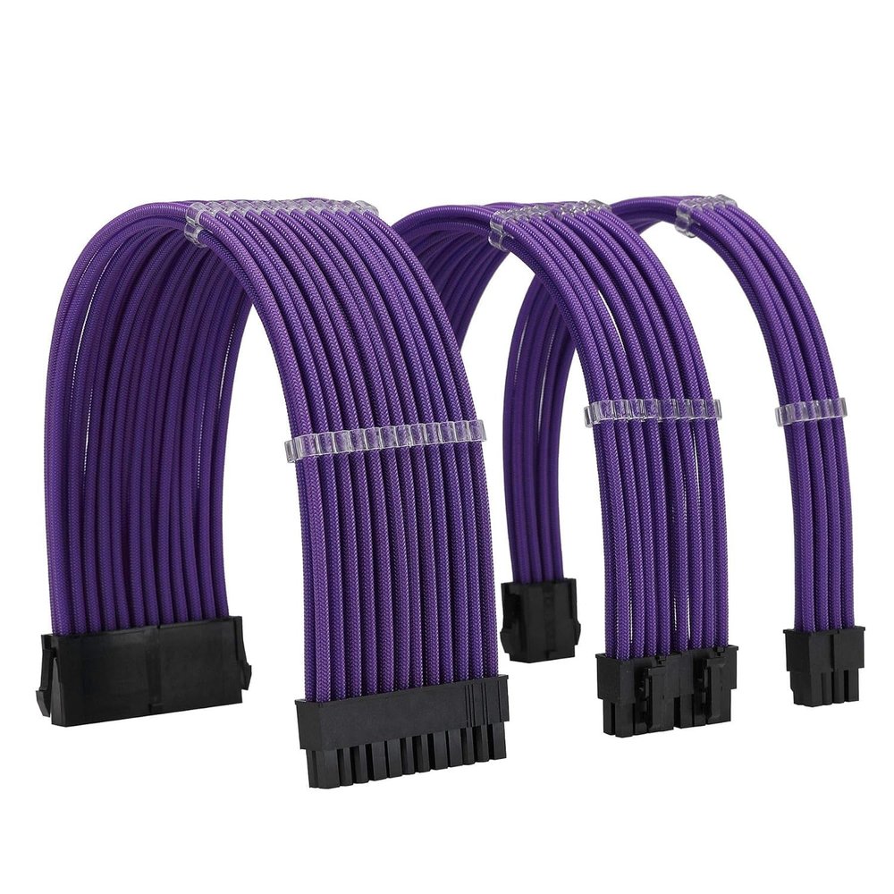Formulamod Sleeved PSU Cable Extension Kit 18AWG Braided ATX 24-Pin/Dual PCIe 8-Pin/CPU 8-Pin for Mainstream Gaming Builds, with Cable Combs (Purple)