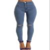 Andongnywell Womens Knee-Ripped Pants Mid Rise Distressed Jegging Slit Knee Jeans Ripped Stretchy Pencil Skinny Pants (Blue,XX-Large) view 1