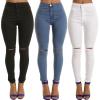 Andongnywell Womens Knee-Ripped Pants Mid Rise Distressed Jegging Slit Knee Jeans Ripped Stretchy Pencil Skinny Pants (Blue,XX-Large) view 2