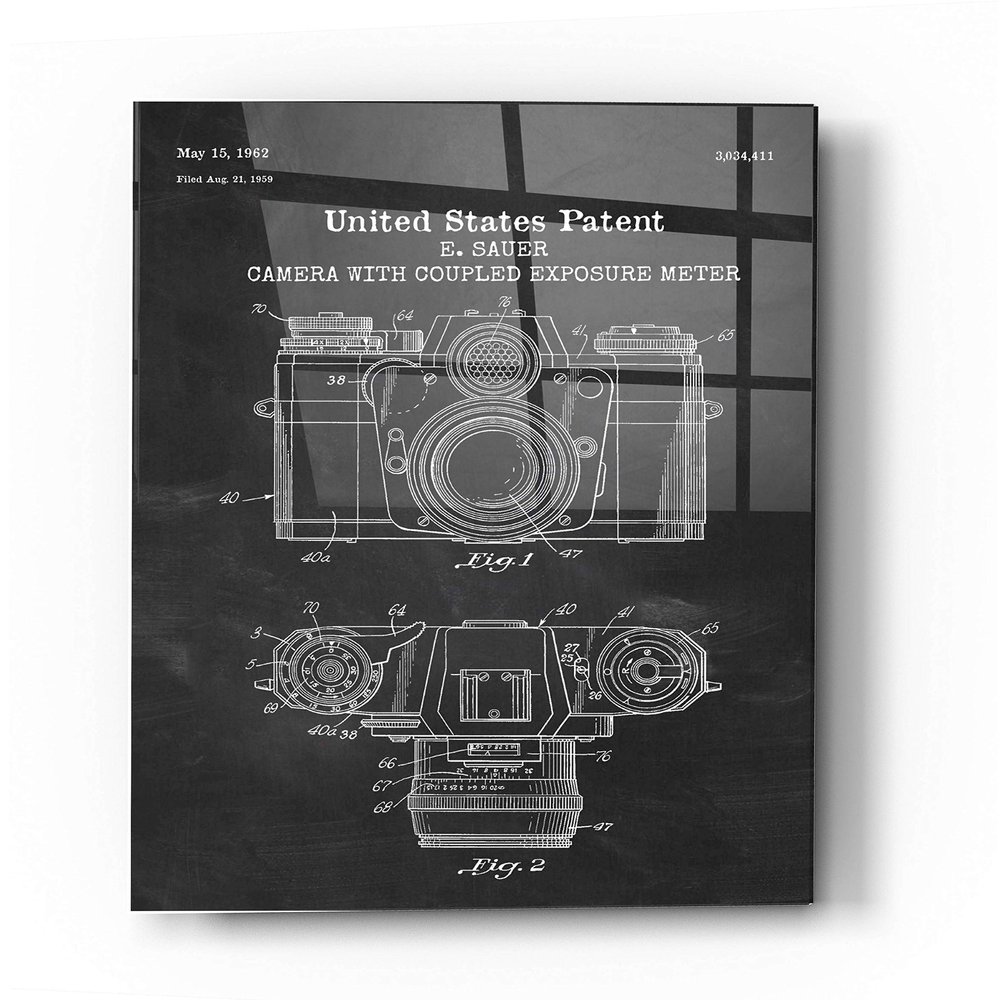 Epic Art 'Camera with Coupled Exposure Meter Blueprint Patent Chalkboard' Acrylic Glass Wall Art, 24"x36"