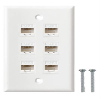 Ethernet Wall Plate, 6 Port Cat6 RJ45 Keystone Inline Coupler Wall Plate for Cat7/6/5/5e Ethernet Devices - White