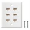 Ethernet Wall Plate, 6 Port Cat6 RJ45 Keystone Inline Coupler Wall Plate for Cat7/6/5/5e Ethernet Devices - White view 1