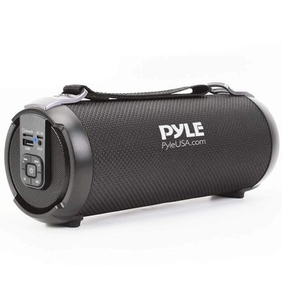 Pyle Wireless Portable Bluetooth Boombox Speaker  Rechargeable Music Barrel with AUX Input, USB/SD/MP3 Playback, FM Radio, 2.5" Tweeter  Loud Stereo Sound for Travel, Parties, Outdoors (PBMSPG3BK)