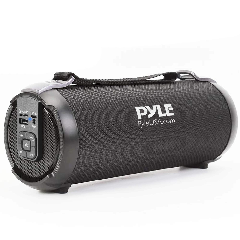 Pyle Wireless Portable Bluetooth Boombox Speaker  Rechargeable Music Barrel with AUX Input, USB/SD/MP3 Playback, FM Radio, 2.5" Tweeter  Loud Stereo Sound for Travel, Parties, Outdoors (PBMSPG3BK)
