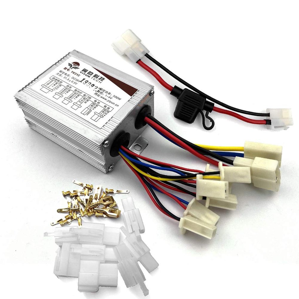 L-faster 500W Controller for Brushed DC Motor Yiyun Brush Controller 500W with Safety Fuse Block and Corresponding Plugs (24V)
