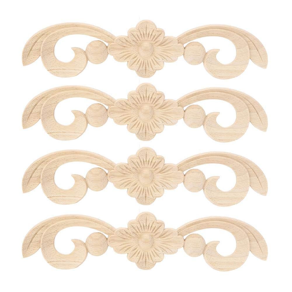 TOPINCN Wood Carved Corner Onlay Applique, Rubber Wood, Unpainted, Flower Pattern, European Style, Furniture Door Cabinet Decor, 4 Pieces