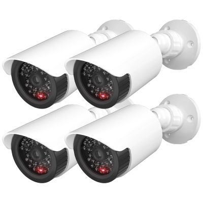 WALI Fake Security Camera with Flashing Red Light, Dummy Cameras for Outside Indoor, Home Simulated Surveillance Cam, Realistic Look, Weatherproof, Warning Sticker Included (TC-W4), 4 Packs, White