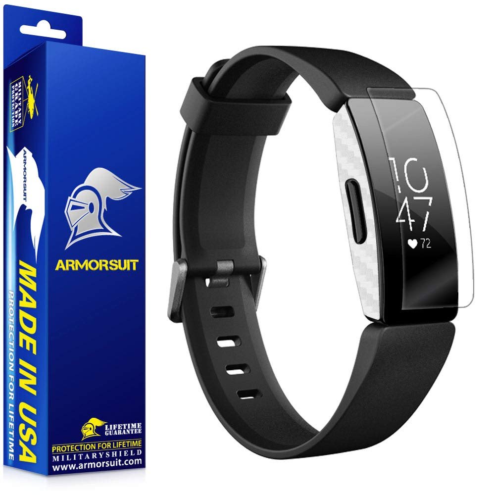 ArmorSuit White Carbon Fiber Vinyl Skin + HD Clear Screen Protector for Fitbit Inspire HR/Fitbit Inspire (2019 Release) Anti-Bubble Film - Made in USA