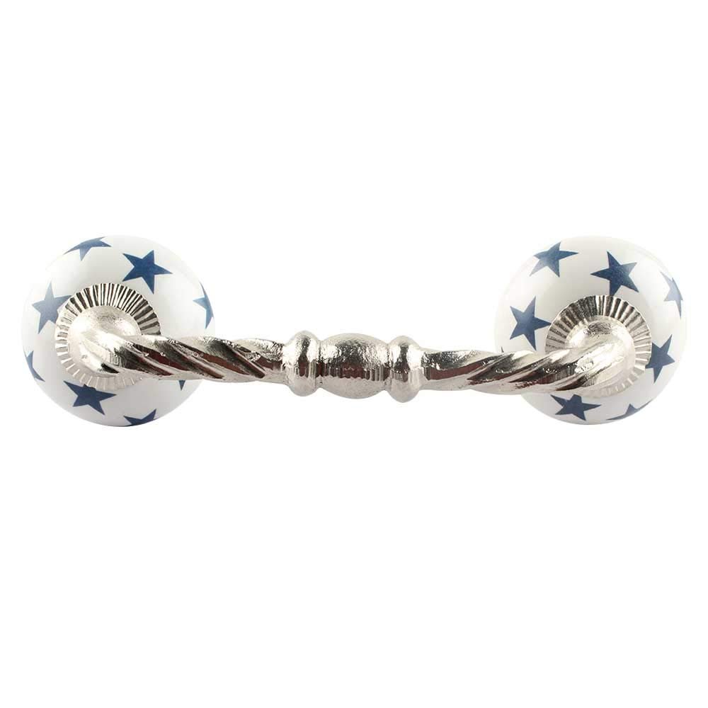 Indian Shelf 1 Pack Iron Blue Drawer Pulls T Bar Vintage Kitchen Cabinet Handles Silver Hardware 4" Hole to Hole Dresser Door Handle -BH-683-CK-1603