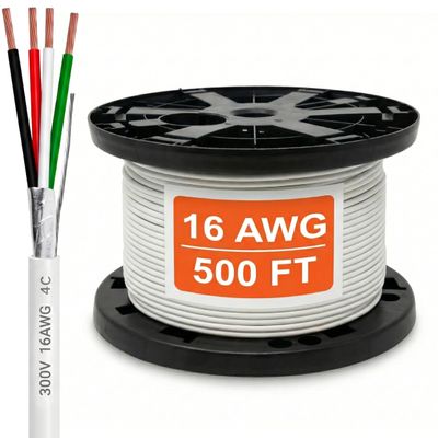16 Gauge Wire (16 AWG) 4 Conductor Stranded Copper Shielded Cable 16/4 Home Electrical Wire Low Voltage Up to 300V CMP/CL3P Low Smoke Plenum Jacket USA Made (500ft - White)