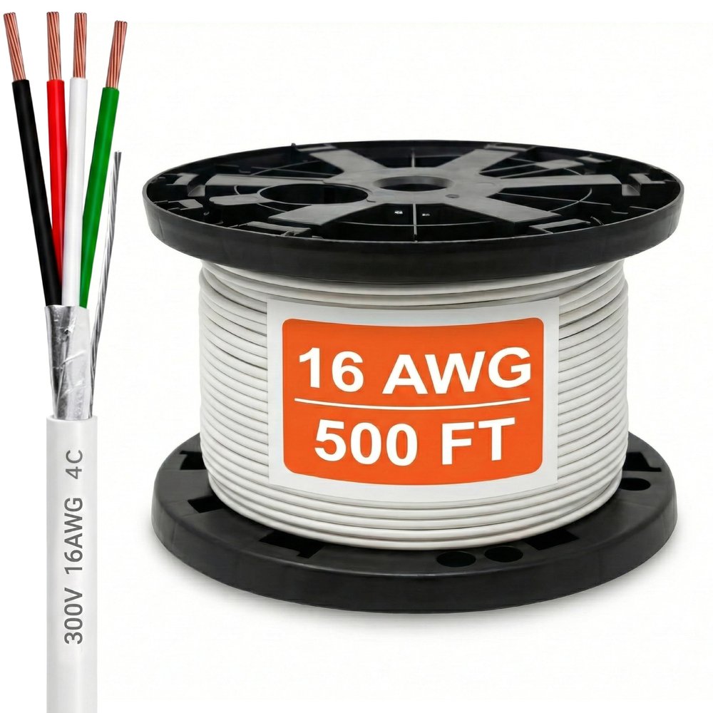 16 Gauge Wire (16 AWG) 4 Conductor Stranded Copper Shielded Cable 16/4 Home Electrical Wire Low Voltage Up to 300V CMP/CL3P Low Smoke Plenum Jacket USA Made (500ft - White)