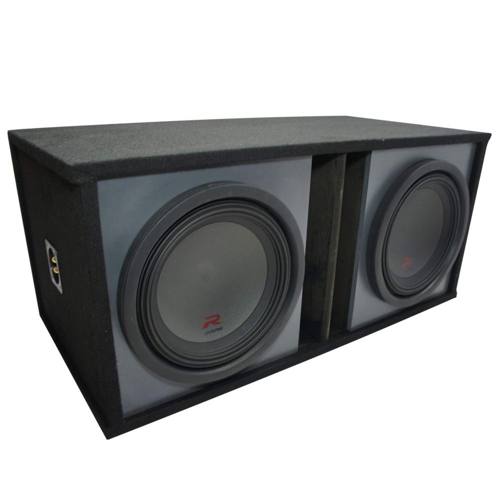 American Sound Connection SOLORND2X12V Universal Car Audio Dual 12" Slot Vented Paintable Baffle Stereo Sub Box Enclosure and R-W12D2 Type R Series Sub Dual 2 Ohm 2250W Peak Subwoofer