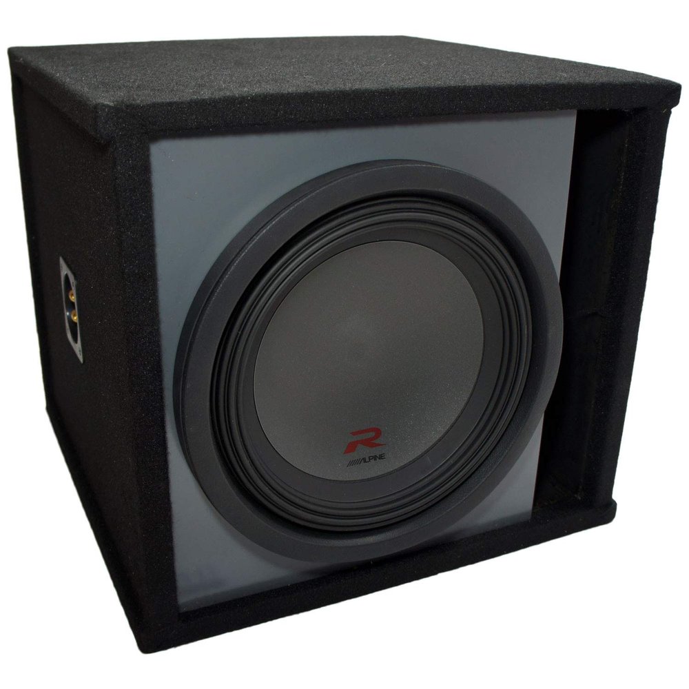 American Sound Connection ASC SOLORND1X12V Universal Car Stereo Single 12" Slot Vented Paintable Baffle Stereo Sub Box Enclosure and R-W12D4 Ported 12" Type R Series Sub Dual 2250W Peak Subwoofer