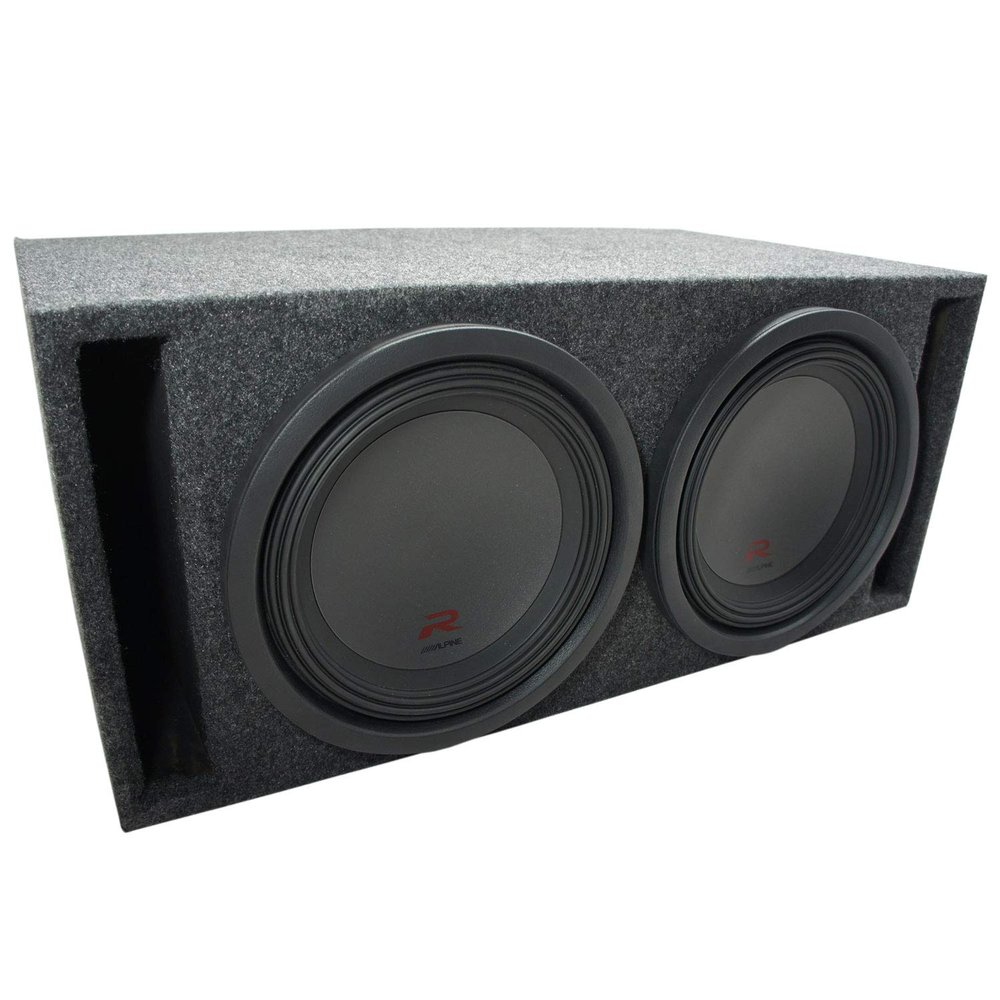 American Sound Connection 2X12VMBASS Universal Car Stereo Dual 12" SPL Bass Subwoofer Labyrinth Vent Sub Box Stereo Enclosure and R-W12D2 Type R Series Sub Dual 2 Ohm 2250W Peak 12" Subwoofer