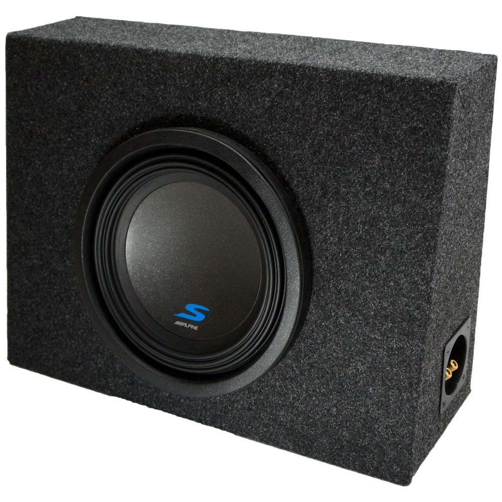 American Sound Connection Alpine Bundle Compatible with Universal Vehicles S-W10D4 Single 10" Loaded Sub Box Enclosure