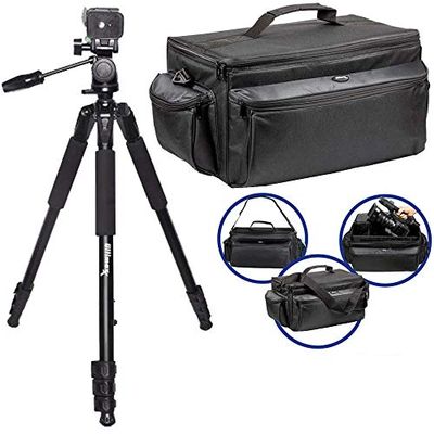 Ultimaxs Extra Large, Water-Resistant Gadget Bag With 80 Tripod Compatible With Camcorders for Panasonic AG-AC160, AC30, AC90A, AC130A, AF100, HVX200, UX-90, UX-180, HC-X1000, HC-X1, And More