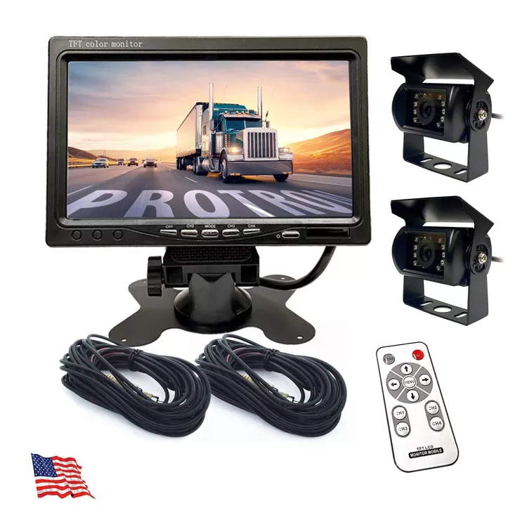 4CH Car Rear View Reverse Back up Camera with 7" TFT LCD Quad Split for Truck Kit /12-pin Connector