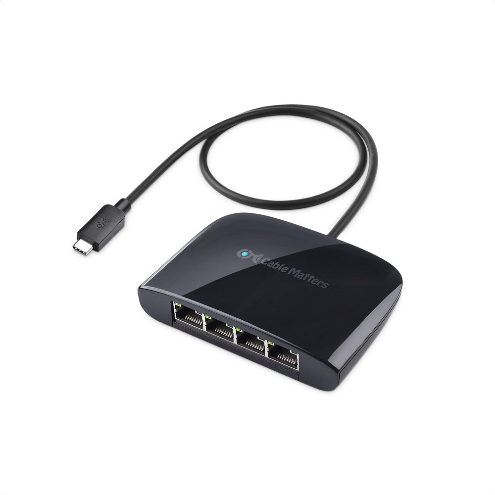 Cable Matters USB C to 4-Port Gigabit Ethernet Switch for Network Sharing on The Move, Thunderbolt Ethernet Splitter, USB C Gigabit Switch, Compatible with Thunderbolt 5/4