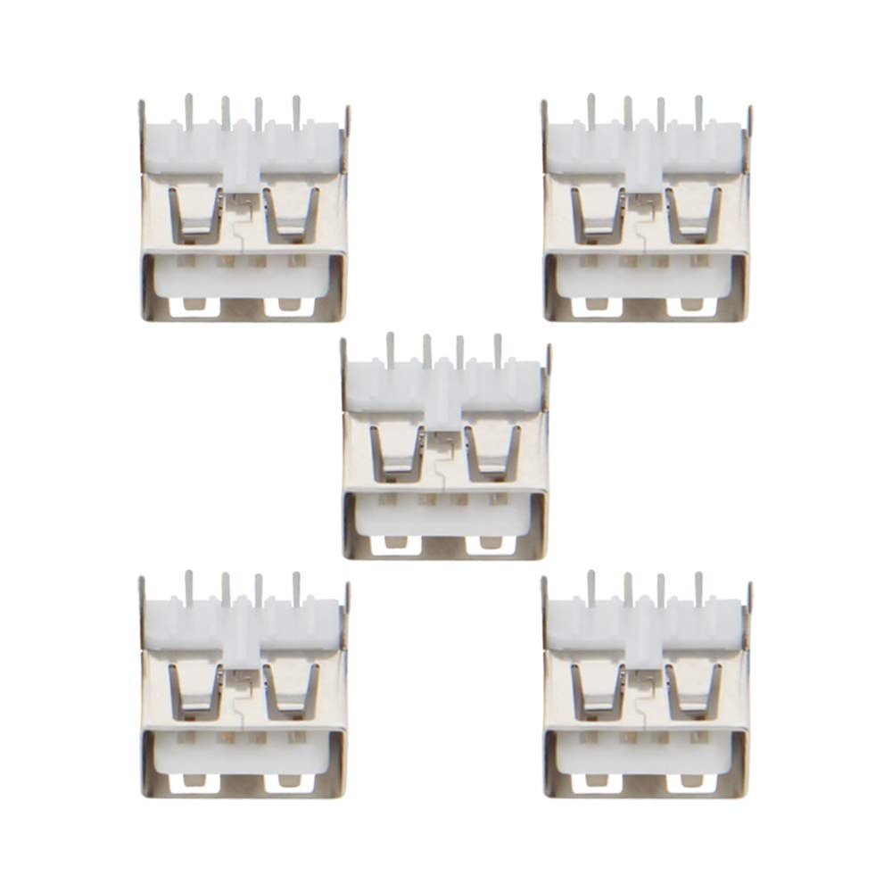 Fielect PCB USB Connector USB-AF Female Jack 4 Pin 90 Degree No-Curled Edge Straight Insert 5Pcs