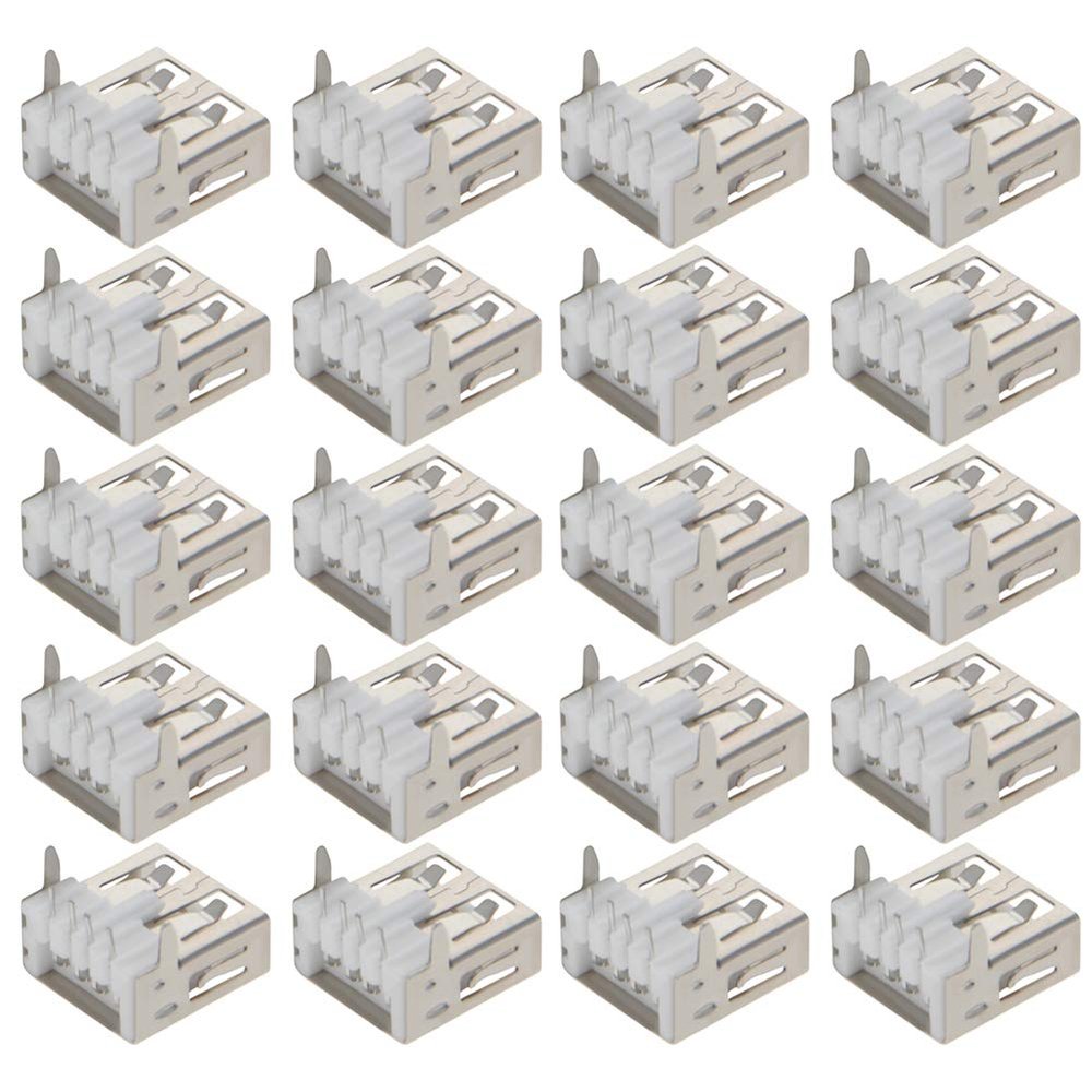 Fielect PCB USB Connector USB-AF Female Jack 4 Pin 90 Degree No-Curled Edge Straight Insert 20Pcs