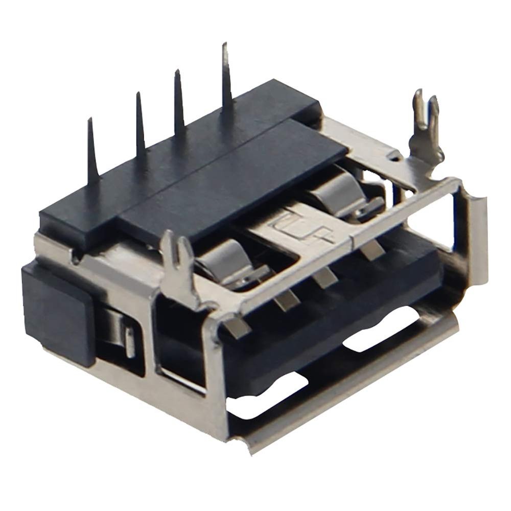 Fielect 20Pcs USB-A Female Socket Jack Connector 4 Pin Front Insert 90 Degree Curled Edge PCB Connector, Repair Replacement Adapter