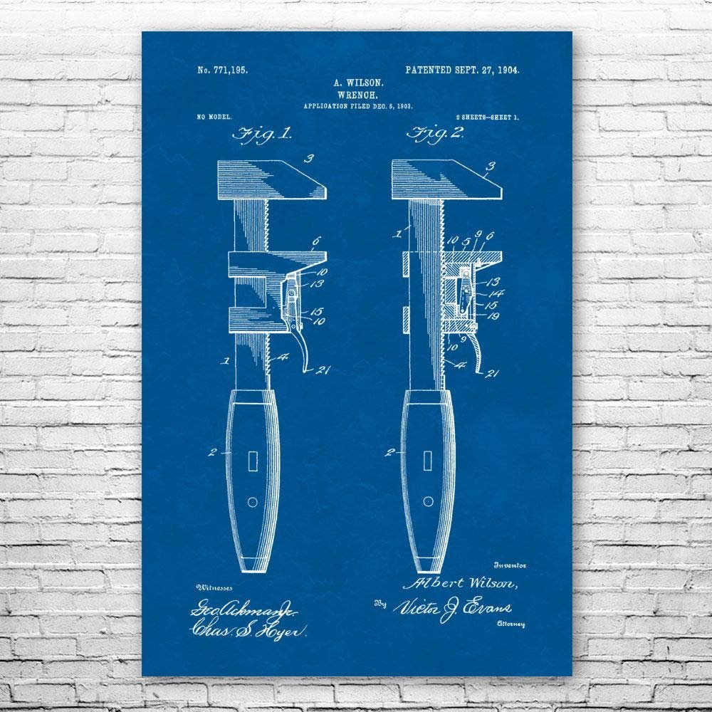 Pipe Wrench Poster Print, Plumbing Art, Pipe Fitter, Plumber Gift, Handyman Gift, Shop Class Art, Wrench Blueprint Blueprint (18 inch x 24 inch)