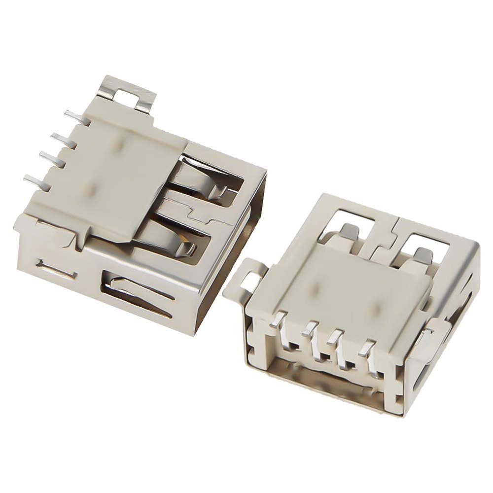 Fielect 20Pcs PCB USB Connector Type A Female Jack 4 Pin No-Edge Straight Edge