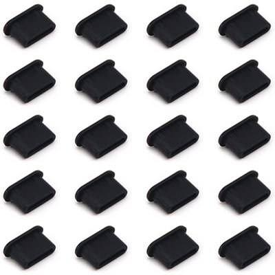 Fielect 20Pcs USB Type-C Anti Dust Plug Cover Cap Protector Silicone USB Type-C Port Cap Cover, Black