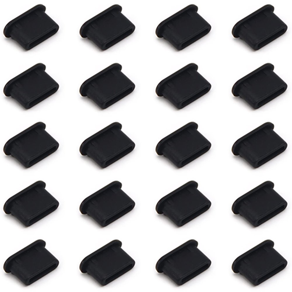 Fielect 20Pcs USB Type-C Anti Dust Plug Cover Cap Protector Silicone USB Type-C Port Cap Cover, Black
