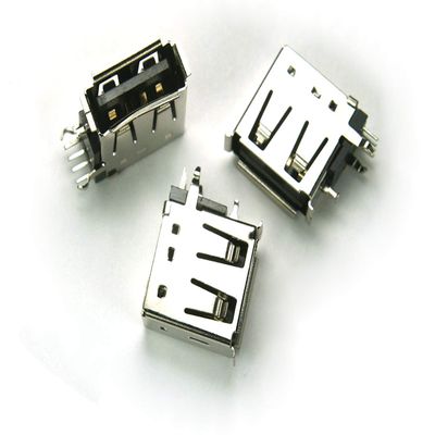 Fielect PCB USB Connector Type A Female Jack 4 Pin Front Insert Back Patch High Temperature Resistance No-Edge 20Pcs