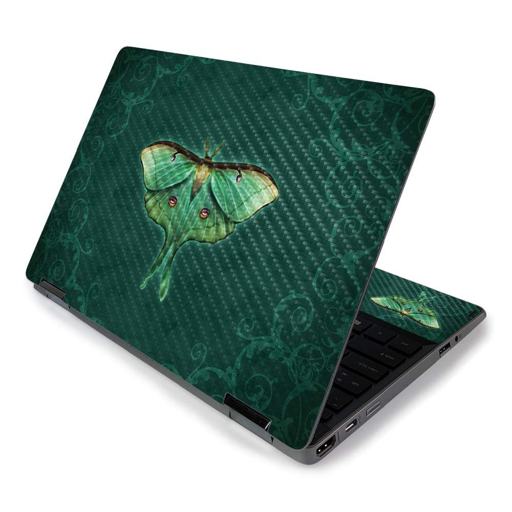 MightySkins Carbon Fiber Skin for HP Pavilion x360 11" (2019) - Luna Moth | Protective, Durable Textured Carbon Fiber Finish | Easy to Apply, Remove, and Change Styles | Made in The USA