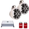 Wet Sounds ICON8W-FC 8" White Tower Speakers with Stainless Steel Fixed Clamps & HTX2 600 Watt Amplifier view 1