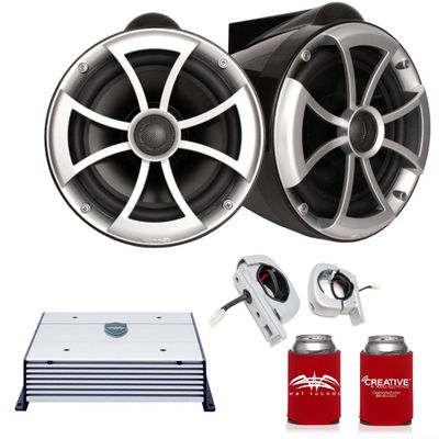 Wet Sounds ICON8B-FC-SA Black Tower Speaker HTX2 Amplifier Bundle